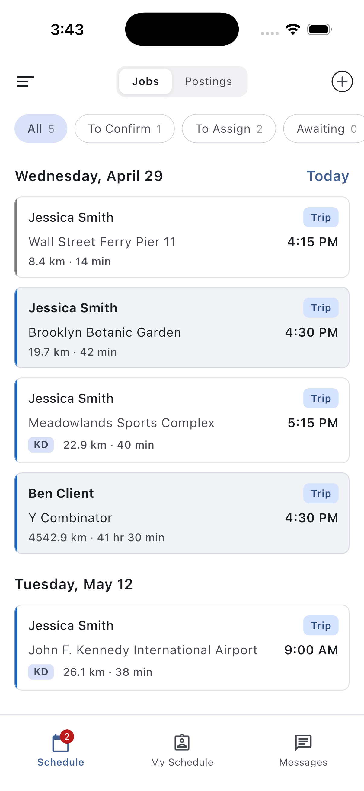Operator schedule view